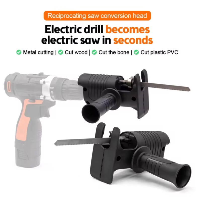 Reciprocating Saw Attachment Drill - Tragbarer Elektrobohrer-Umbausatz mit 3 Sägeblättern für