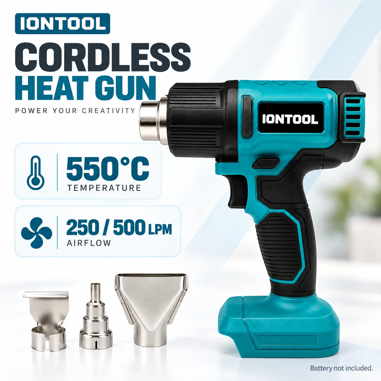 Cordless Heat Gun For Shrink Tubing - IONTOOL Akku-Heißluftpistole 550 ℃ 250/500 LPM