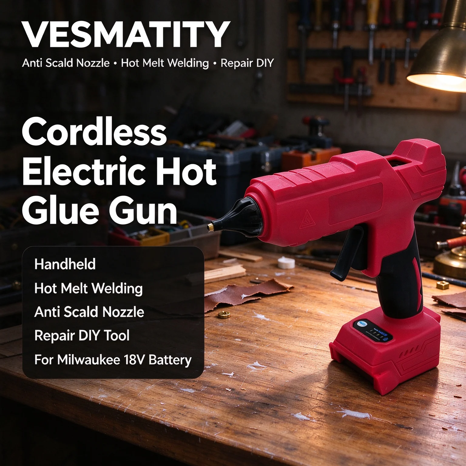 Hot Melt Glue Gun Cordless - Elektrische, kabellose Heißklebepistole mit Anti-Verbrüh-Düse, Heißluftpistole,